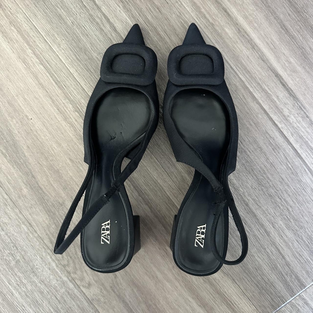 Zara Women's Black Pointed Toe Slingback Heels